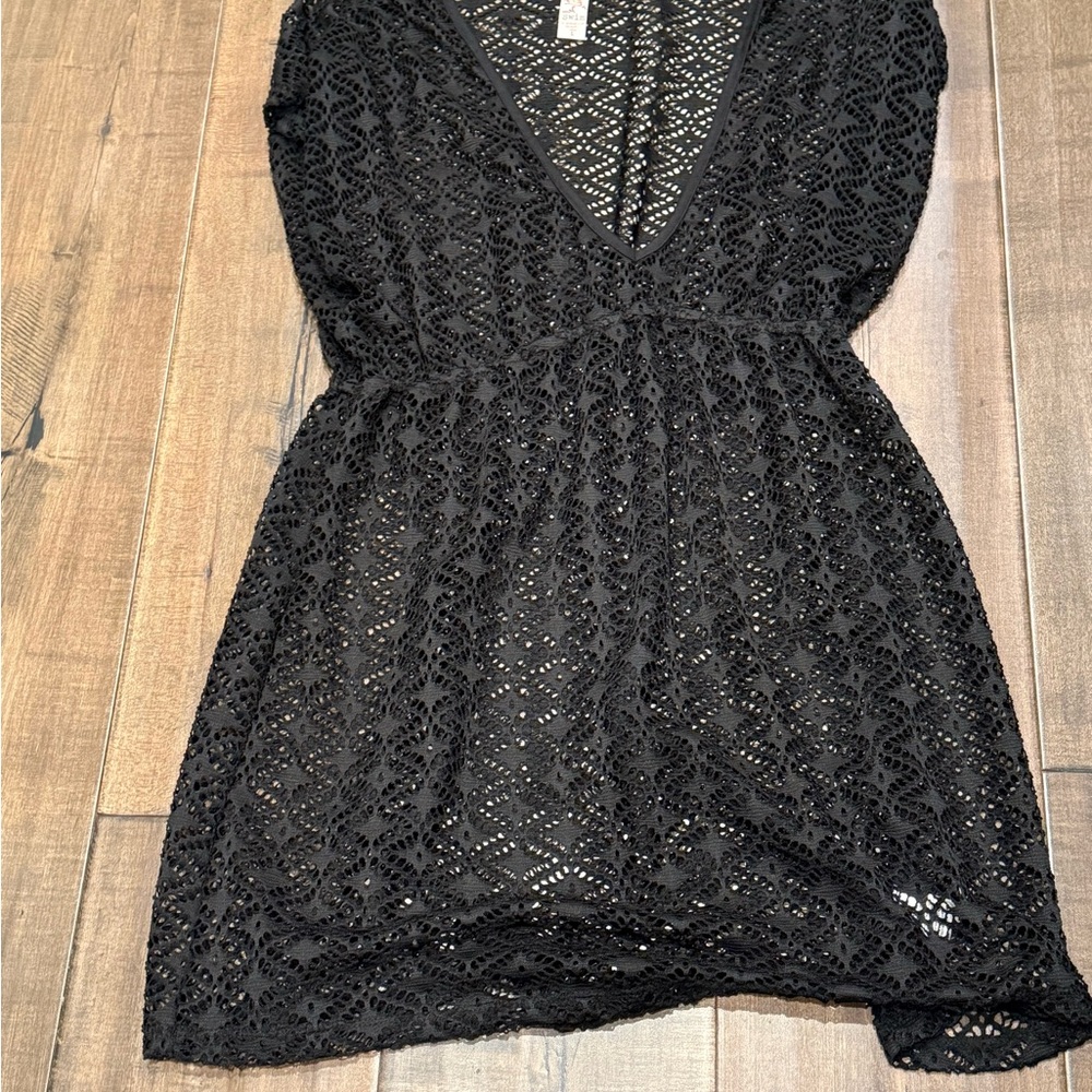 Miken Black Crochet Swim Coverup